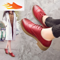 FISH BASKET单鞋女2019春秋季韩版圆头中跟粗跟系带小皮鞋复古英伦布洛克女鞋