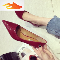 FISH BASKET韩版2019秋新款显白酒红色婚鞋浅口细跟单鞋性感尖头中跟职业女鞋