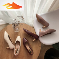 FISH BASKET2019早春复古方头中缝设计木纹新款粗跟奶奶鞋OL古着单鞋女鞋