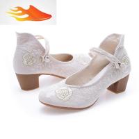 FISH BASKET中国风女鞋2019新款民族风中跟春夏亚麻汉服单鞋复古风软底绣花鞋