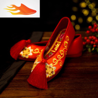 FISH BASKET新款中式秀禾鞋新娘婚鞋红色布鞋龙凤鞋结婚千层底绣花鞋流苏女鞋休闲鞋