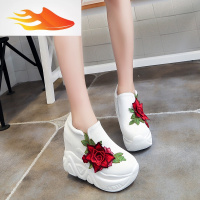 FISH BASKET春秋新款玫瑰花一脚蹬懒人鞋内增高单鞋厚底松糕鞋12CM超高跟女鞋