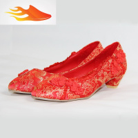 FISH BASKET舒适婚鞋新娘鞋子 低跟 红色布鞋龙凤绸缎经典盘扣旗袍鞋女鞋休闲鞋
