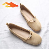 FISH BASKET芭蕾舞平底鞋透气款珍珠鞋方头平跟带子鞋玛丽珍女鞋浅口单鞋女