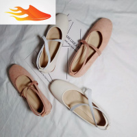 FISH BASKET仙女鞋护士鞋芭蕾舞平底鞋交叉绑带方头绒面瓢鞋软底单鞋女温柔鞋