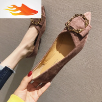 FISH BASKET春季单鞋女2019新款韩版金属扣尖头平底鞋浅口红女鞋学生淑女鞋