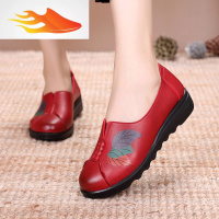 FISH BASKET2019春秋季新款舒适休闲时尚民族风小圆头皮鞋中老年妈妈女鞋休闲鞋