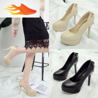 FISH BASKET十公分高根鞋2019新款女鞋百搭细跟圆头高跟鞋10cm防水台性感单鞋