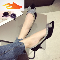 FISH BASKET欧美风时尚2019春夏季大码新款女鞋子亮片绒面浅口尖头低跟女单鞋