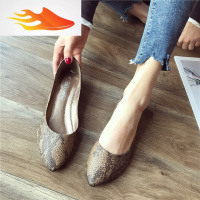 FISH BASKET欧美风时尚百搭尖头平底平跟单鞋女奶奶鞋大码舒适软底浅口淑女鞋