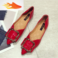 FISH BASKET瓢鞋女2019新款韩版皮鞋女单鞋豆豆鞋尖头浅口红色平底鞋女鞋秋季
