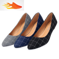 FISH BASKET比雅恩2019春季新款低跟单鞋 尖头浅口布面女鞋跟高3厘米低跟鞋