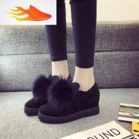 FISH BASKET女鞋2019秋冬季新款韩版百搭兔耳朵内增高加绒豆豆鞋学生厚底棉鞋休闲鞋