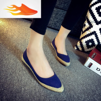 FISH BASKET2019春女鞋麻绳经典民族风尖头平底船鞋布面浅口单鞋