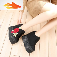 FISH BASKET大玫瑰花拼色时尚透气帆布鞋韩版2019春季百搭休闲鞋内增高女鞋潮