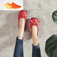 FISH BASKET休闲豆豆女鞋2019新款女秋平底百搭一脚蹬懒人鞋名族风复古单鞋女