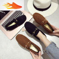 FISH BASKET2019韩版秋冬季新款保暖羔毛毛鞋铁环加绒棉鞋平底鞋女鞋懒人鞋