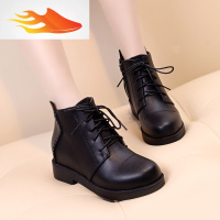 FISH BASKET2019秋冬新款单靴平底粗跟系带短靴女鞋低跟深口舒适单鞋马丁靴子