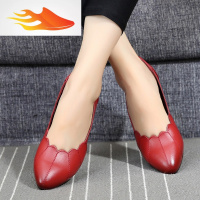 FISH BASKET2019新款春秋季款舒适百搭中年女鞋女式单鞋妈妈皮鞋软底粗跟