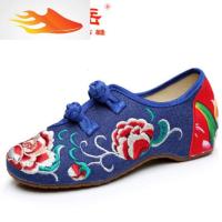 FISH BASKET19谷岳新款高跟女鞋坡跟民族风绣花鞋布鞋内增高女单鞋