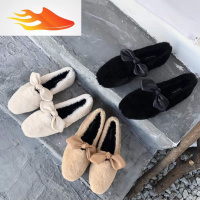 FISH BASKET2019秋冬季新款加绒羔毛毛鞋女外穿平底一脚蹬豆豆鞋棉瓢鞋女鞋休闲鞋