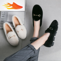 FISH BASKET毛毛鞋女冬欧洲站2019新款韩版红加绒棉飘鞋女鞋厚底外穿豆豆鞋休闲鞋