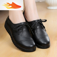 FISH BASKET秋冬天平跟鞋母亲鞋体闲女鞋单鞋系带土软底中老年低跟防滑鞋
