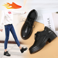 FISH BASKET2019春节新款韩版百搭黑色英伦风小皮鞋女厚底单鞋加绒粗跟鞋女鞋