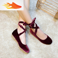 FISH BASKET日系复古红色芭蕾平底森女系娃娃鞋绑带单鞋文艺玛丽珍Lolita女鞋