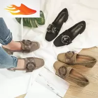 FISH BASKET2019春季新款复古方头粗跟单鞋学生中跟乐福鞋韩版百搭英伦风女鞋