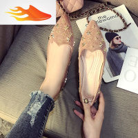 FISH BASKET女鞋2019新款春款丝绒柳钉浅口单鞋大码尖头瓢鞋韩版百搭平底鞋女