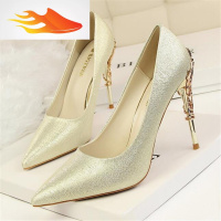 FISH BASKET2019春季新款性感女鞋尖头新娘鞋超高跟红色结婚鞋细跟礼服鞋单鞋