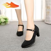 FISH BASKET2019春秋新款通勤OL中跟鞋高跟单鞋工作鞋黑色百搭女鞋