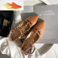 FISH BASKET2019春夏季新款尖头平底鞋女浅口柳钉百搭仙女鞋 v家性感绑带单鞋