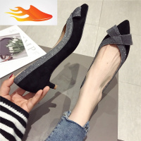 FISH BASKET3CM小高跟鞋女2019新款女鞋春款欧洲站尖头浅口细跟鞋韩版晚会鞋