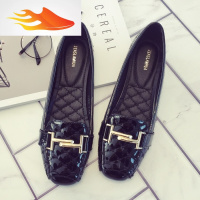 FISH BASKET2019春季欧洲站金属扣漆皮方头平底鞋浅口舒适平跟豆豆鞋女鞋