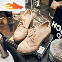 FISH BASKET英伦复古花休闲布洛克女鞋子春新款系带圆头大小码厚底高跟单鞋