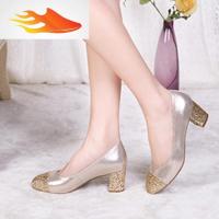 FISH BASKET软皮秋季皮鞋中跟单鞋圆头粗跟四季女鞋牛筋底瓢鞋浅口秋鞋