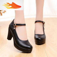 FISH BASKET防水台高跟鞋 一字扣浅口粗跟7cm女鞋旗袍职业模特圆头走秀单