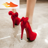 FISH BASKET新款秋单鞋超高跟红色结婚鞋甜美蝴蝶结新娘鞋磨砂皮性感女鞋