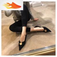 FISH BASKET欧美走秀款2019夏季新款细跟尖头单鞋亚麻呢子高跟鞋浅口女鞋中跟