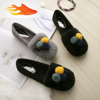FISH BASKET豆豆鞋女冬季时髦辣妈加绒平底毛毛鞋一脚蹬大码女鞋40 41-43棉鞋休闲鞋
