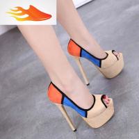 FISH BASKET2019新款15cm恨天高细跟女鞋16cm夜场高跟鞋防水台浅口超高跟单鞋