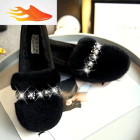 FISH BASKET毛毛鞋女冬外穿豆豆鞋女加绒厚底棉瓢鞋懒人一脚蹬大码女鞋41-43休闲鞋