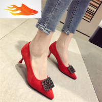 FISH BASKET红色高跟婚鞋2019新款女鞋春款欧洲站水钻尖头细跟单鞋晚会礼服鞋
