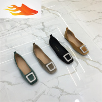 FISH BASKETFQ3 实拍呢子绒平跟方头方扣搭女浅口舒适软底外穿防滑孕妇女鞋18休闲鞋