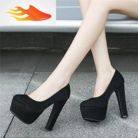 FISH BASKET恨天高模特防水台女鞋14CM公分超高跟鞋粗跟舞台演出走秀车模单鞋