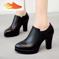 FISH BASKET深口单鞋2019秋韩版尖头粗跟高跟女士防水台大码40-43码女鞋