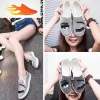 FISH BASKET眨眼睛睫毛嘴唇亮片乐福鞋一脚蹬平底懒人女单鞋韩版百搭休闲女鞋