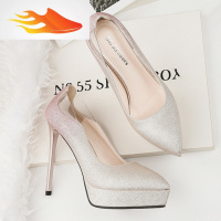 FISH BASKET欧美性感尖头婚礼婚纱鞋细跟单鞋亮片渐变宴会女鞋防水超台高跟鞋